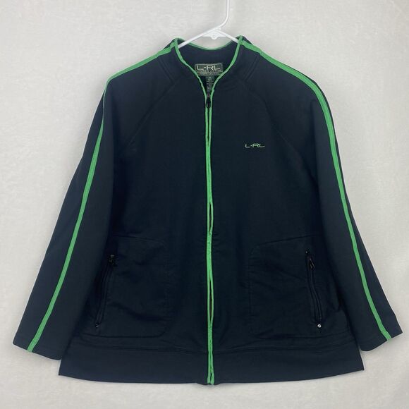 Lauren Ralph Lauren Jacket Womens Size 1X Black Green Logo Full Zip Pockets - Picture 1 of 8